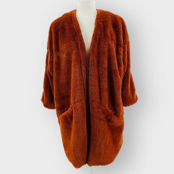 Mystree Jackets & Blazers - Mystree Brown Orange Faux Fur Sherpa Teddy Bear Leopard Lined Winter Jacket M
